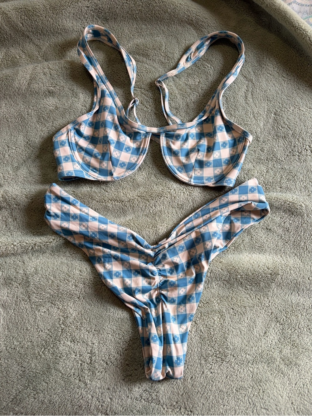 Urban Outfitters Blue and White Gingham Underwire Bikini Set